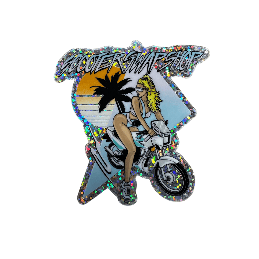 Uzi Chick Glitter Sticker - ScooterSwapShop