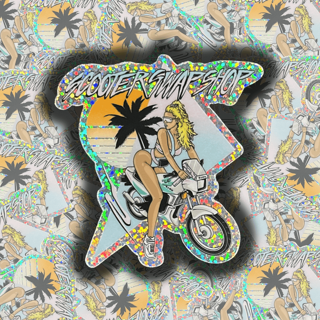 Uzi Chick Glitter Sticker - ScooterSwapShop